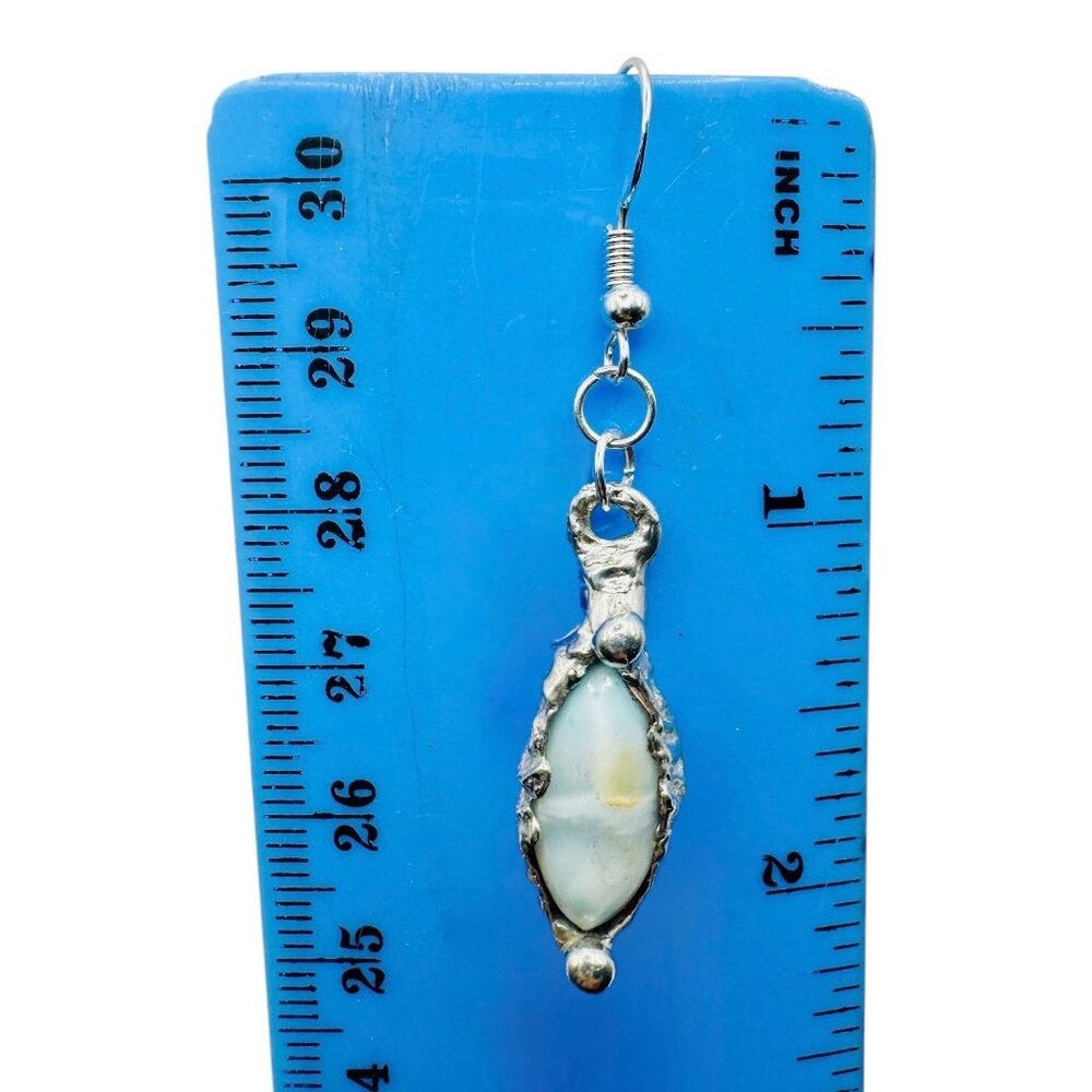 Larimar Dainty Earrings Encased In Boho Artisan Silver Bezels With 925 Hooks - Picture 8 of 14